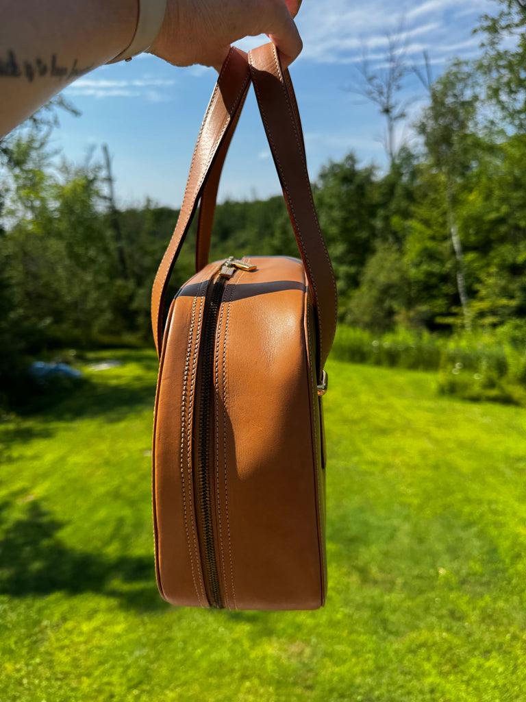 Burberry leather train case top handle bag