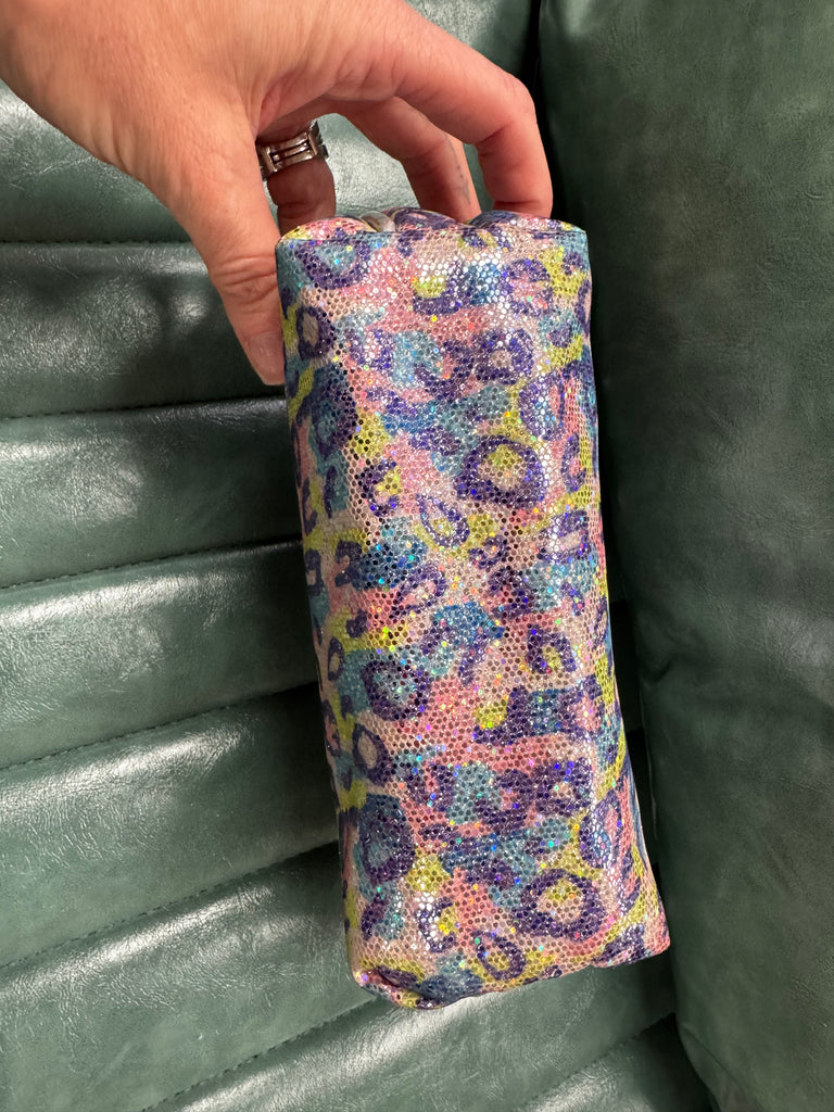 Rainbow Glitter Cheetah Makeup Bag