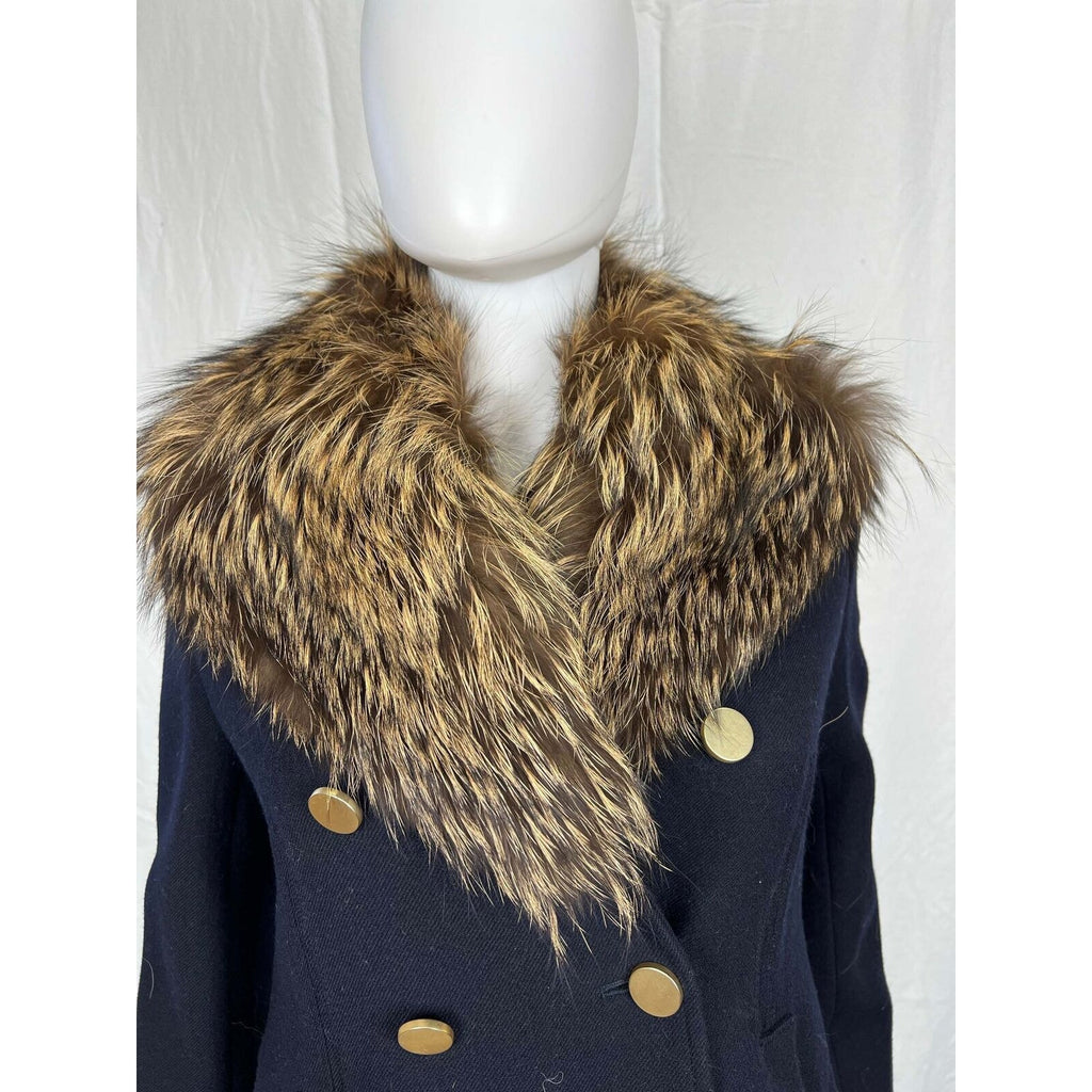 Theory Overby Belmore Wool Cashmere Peacoat With Genuine Fox Fur Collar