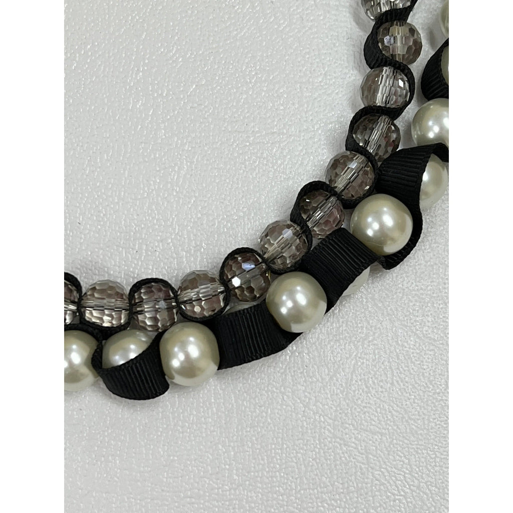 Double strand Pearl crystal bead necklace