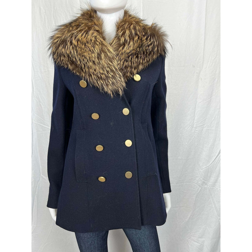 Theory Overby Belmore Wool Cashmere Peacoat With Genuine Fox Fur Collar